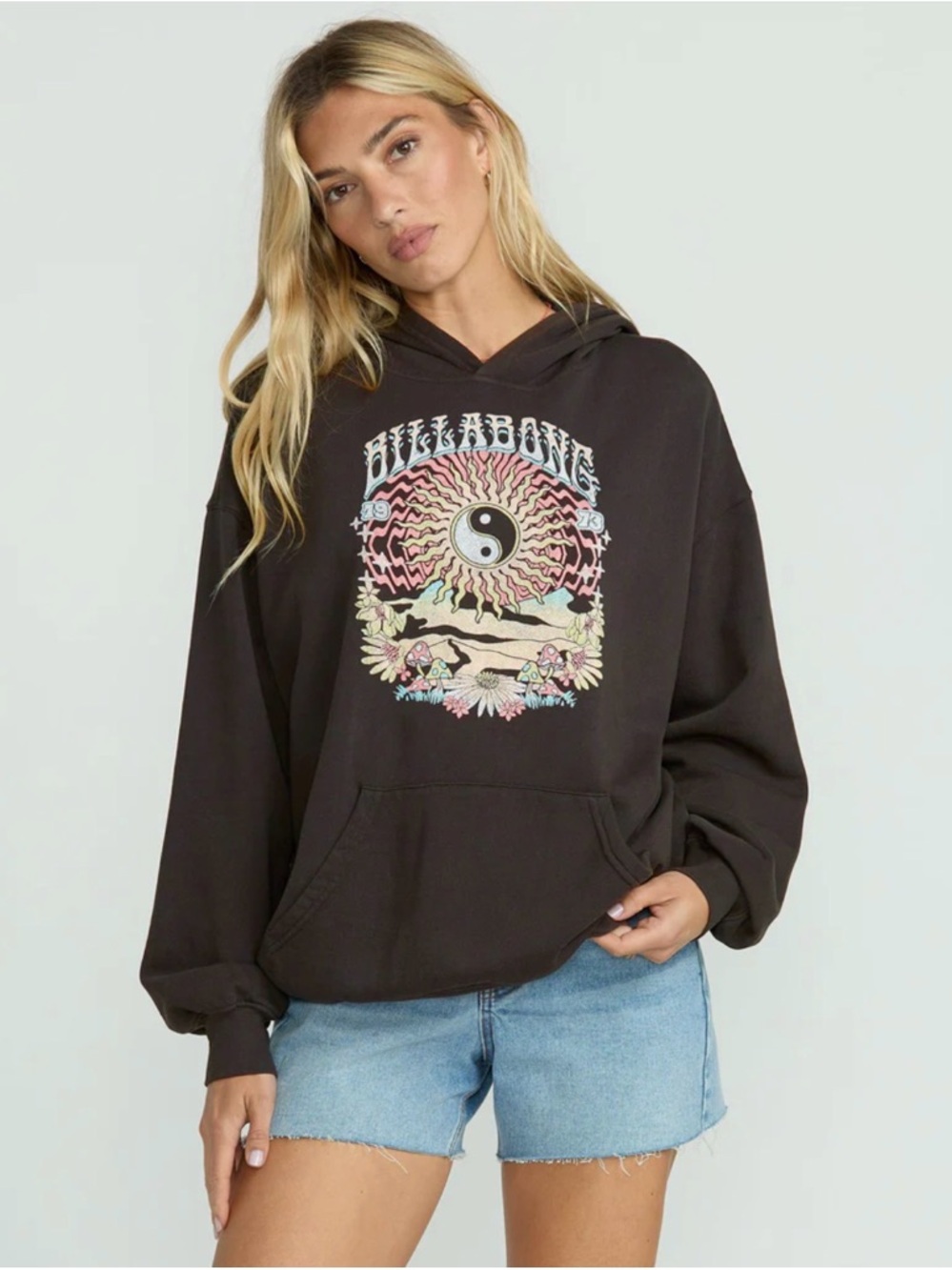 Billabong Oversized Hoodie Womens S Graphic Y2K Boho Surf NWT Black